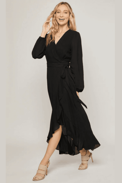 Ruffle trim wrap dress made in South Africa