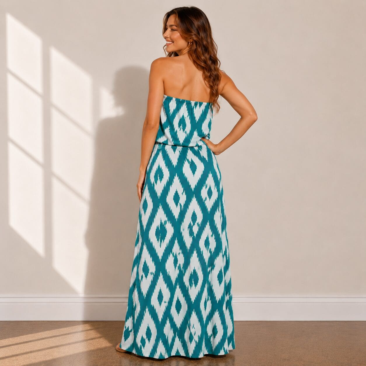 Bandeau Boob-tube Maxi Dress Made in South Africa Teal and White Bandeau Boob-tube Maxi Dress Made in South Africa Teal and White