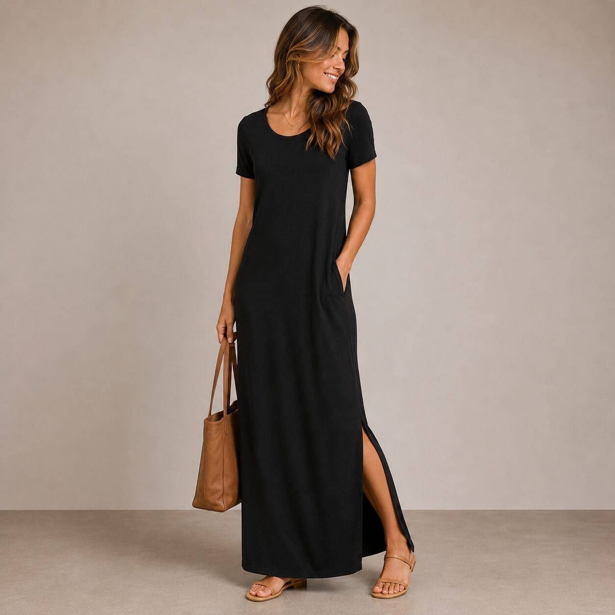 Maxi Dress With Pocket Detail short sleeve Maxi Dress With Pocket Detail short sleeve