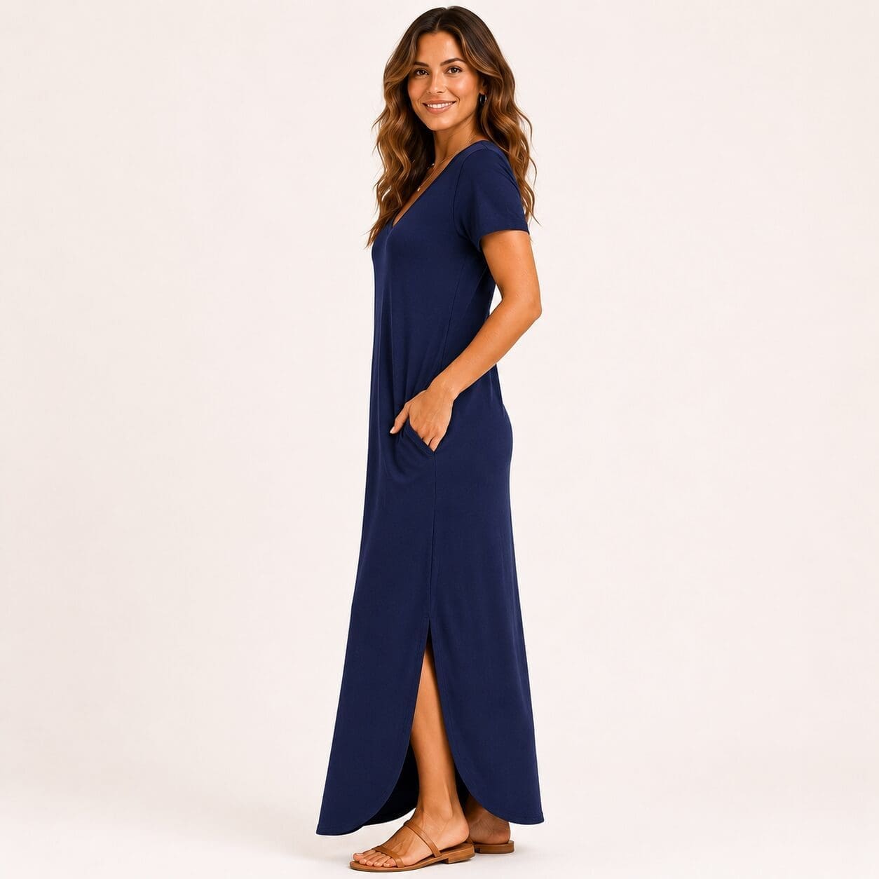 Maxi Dress With Pocket Detail short sleeve navy Maxi Dress With Pocket Detail short sleeve navy