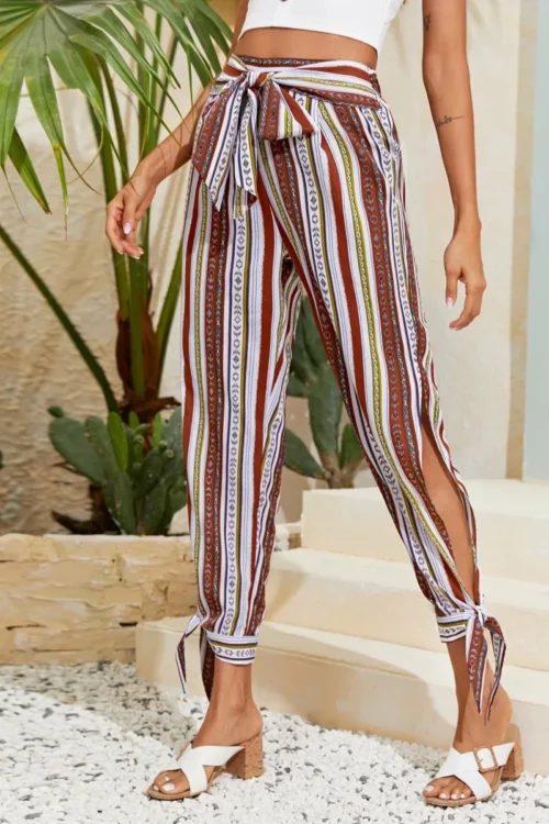 Ladies High Waist Side Slit Knot Pants