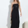 Black Ruched fitted Ladies Bandeau Maxi Dress Made In South Africa