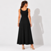 Black A-line maxi dress with scoop back and flowing skirt