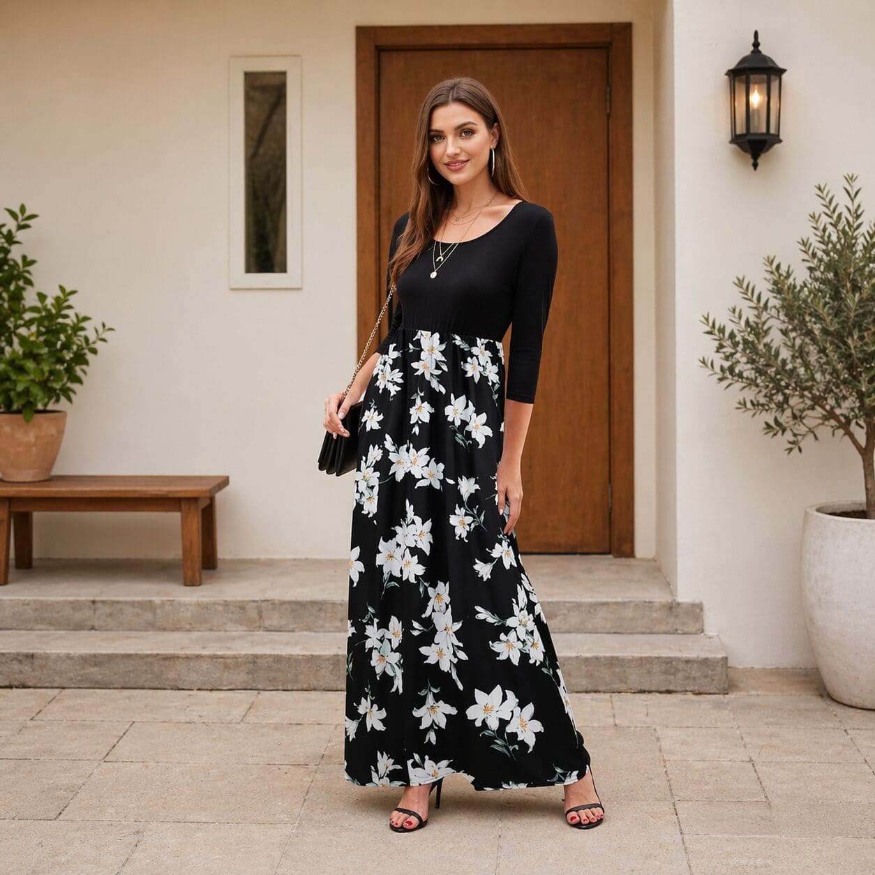 scoop neck floral dress with long sleeves made in South AFrica