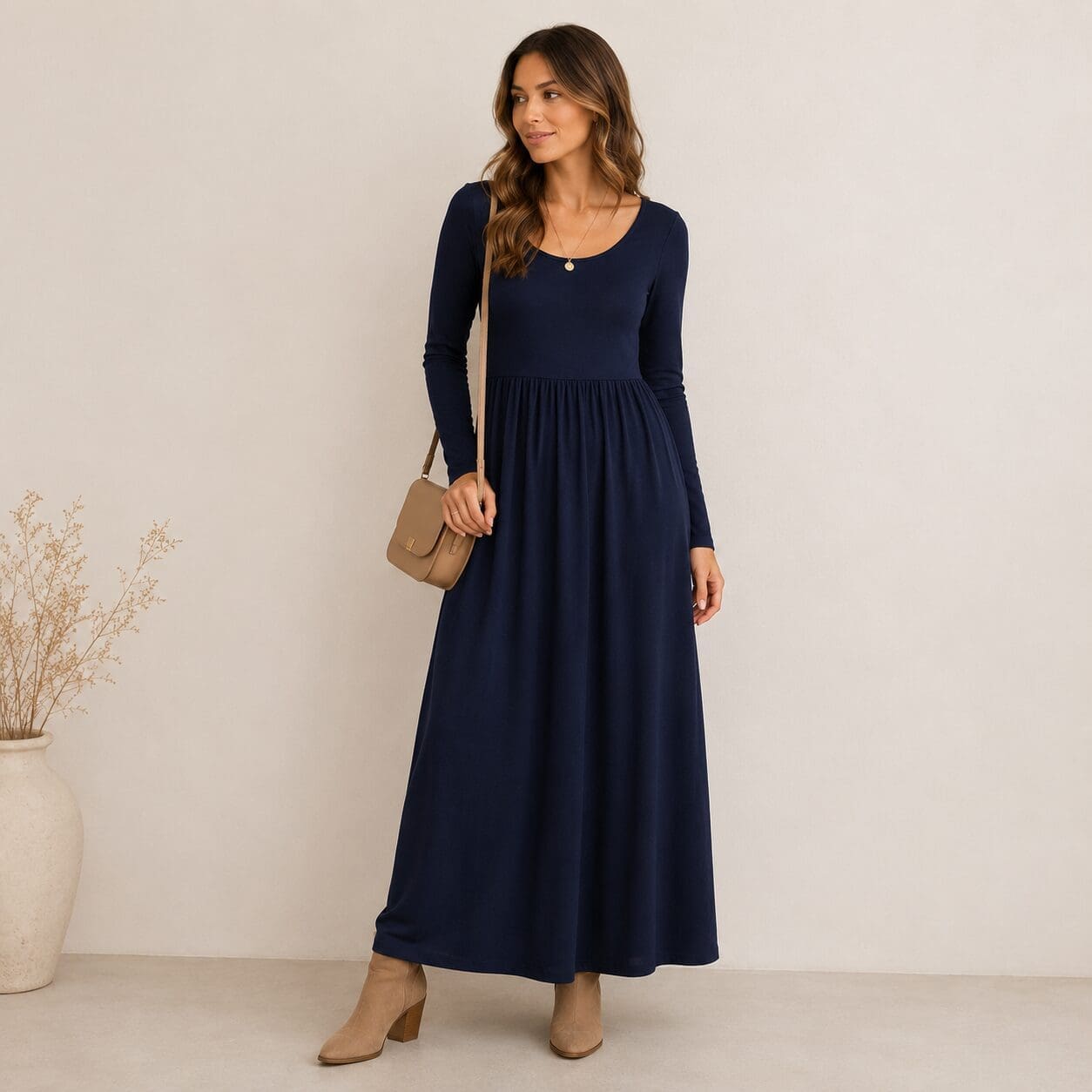 Solid Colour Scoop Neck Maxi Dress Long Sleeves Made in South Africa