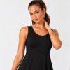 LOVU black scoop neck maxi dress showing fitted bodice and raised waist seam