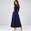 Navy A-line maxi dress with optional side pockets by LOVU