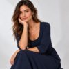LOVU navy stretch maxi dress with scoop neckline and three-quarter sleeves