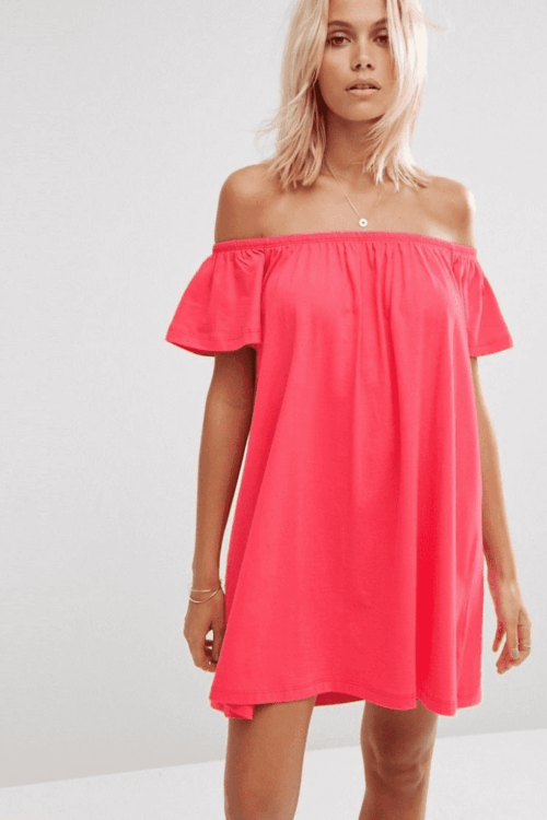 Off Shoulder Loose Fit Mini Dress