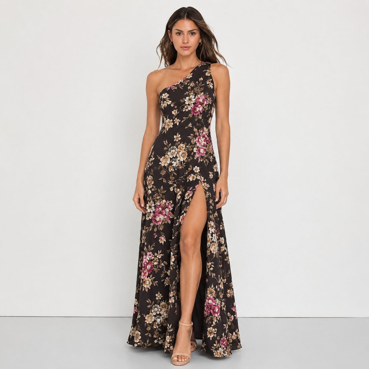 Brown Single Shoulder floral Dress Made in South Africa
