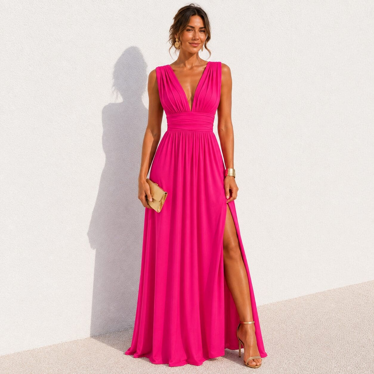 Hot pink Plunge neck maxi dress made in South Africa Hot pink Plunge neck maxi dress made in South Africa