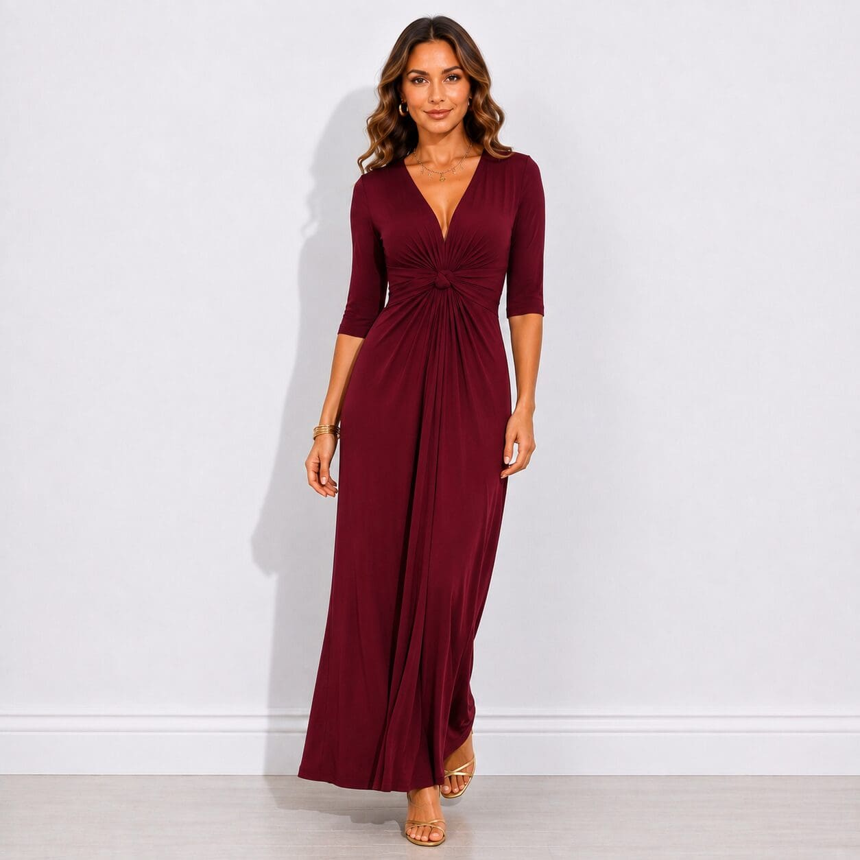 Front Knot Twist Maxi in Burgundy