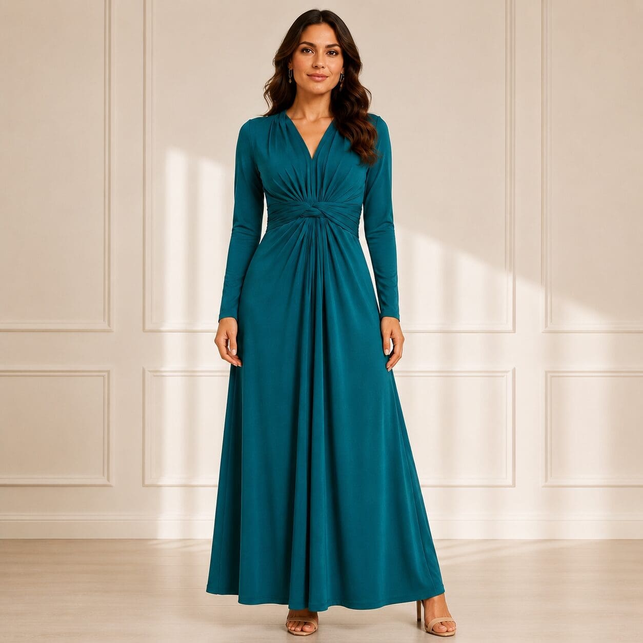 Front Twist Knot ladies Dress Long Sleeve Teal green south africa Winter