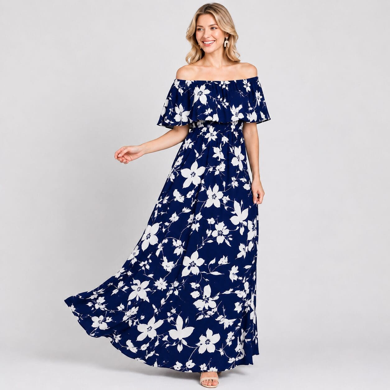 Flounce Off Shoulder Maxi Dress Made in South Africa Flounce Off Shoulder Maxi Dress Made in South Africa blue Floral