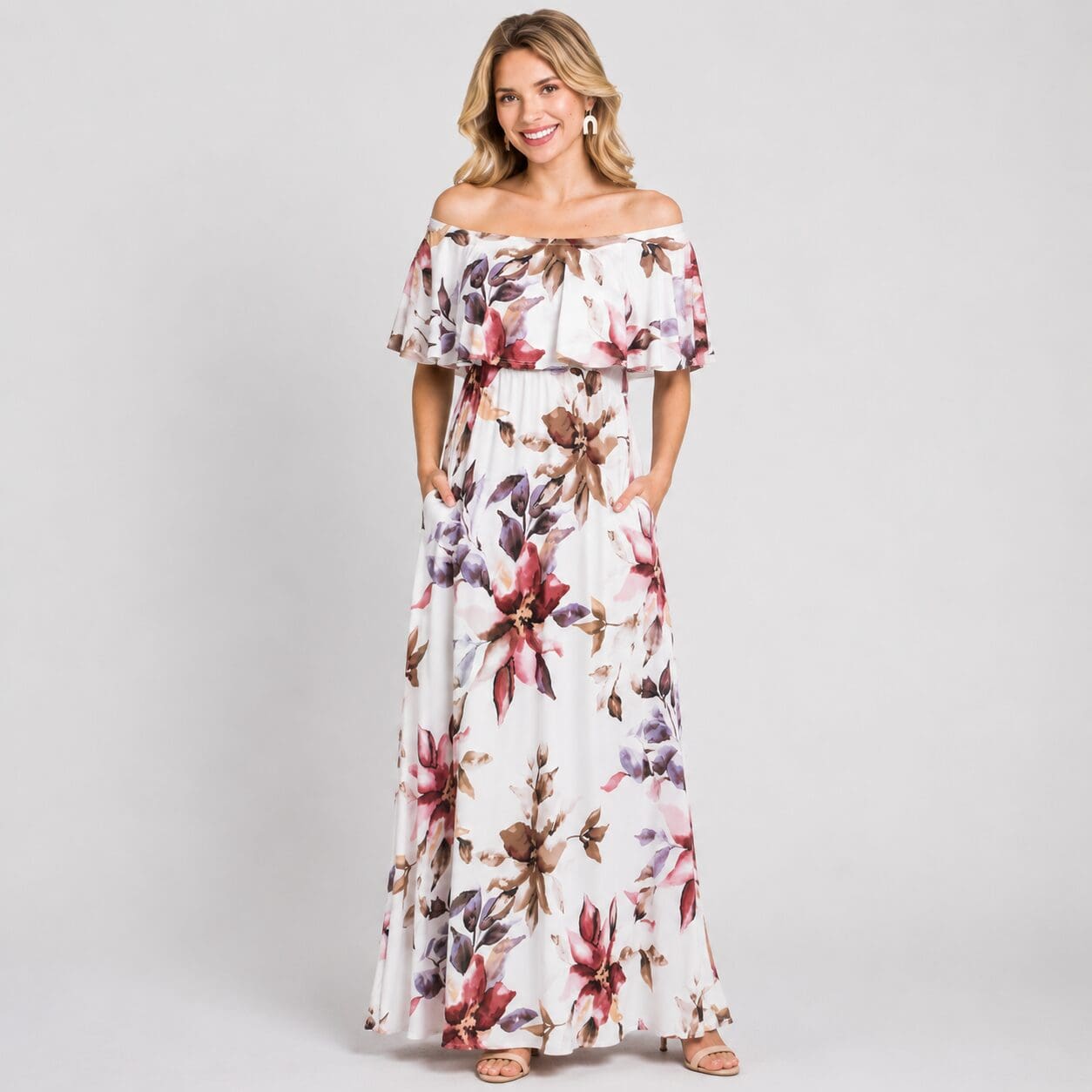 Flounce Off Shoulder Maxi Dress Made in South Africa Floral Flounce Off Shoulder Maxi Dress Made in South Africa Floral
