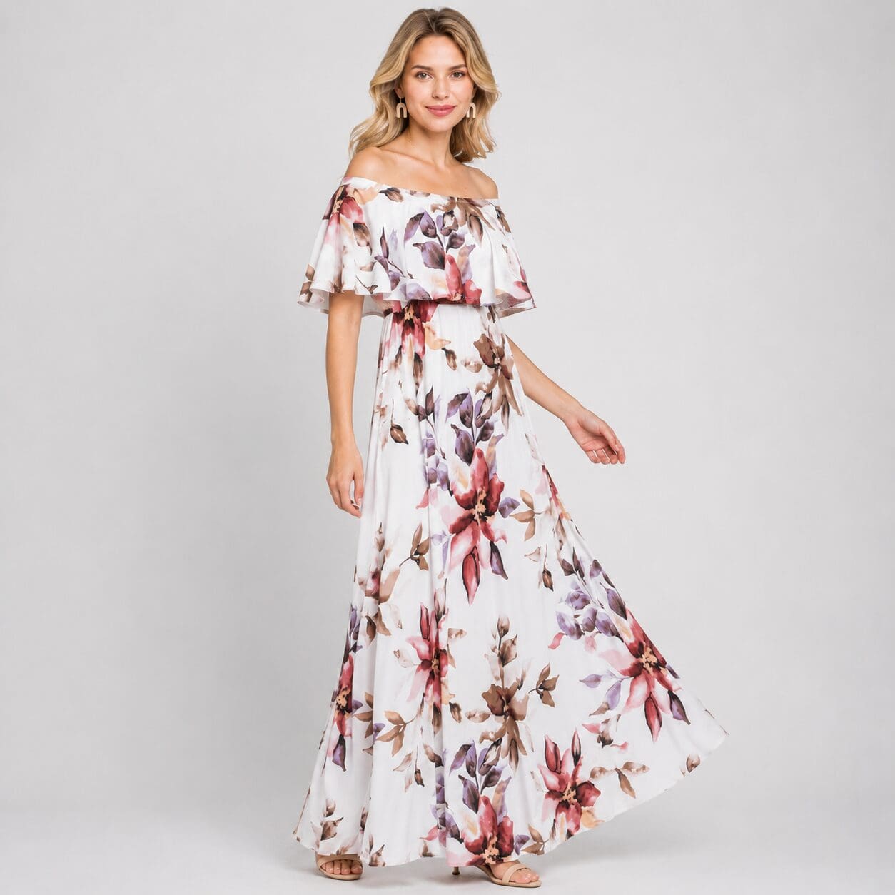 Flounce Off Shoulder Maxi Dress Made in South Africa Floral Flounce Off Shoulder Maxi Dress Made in South Africa Floral