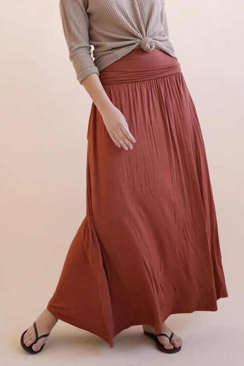 fold waist winter skirt rust