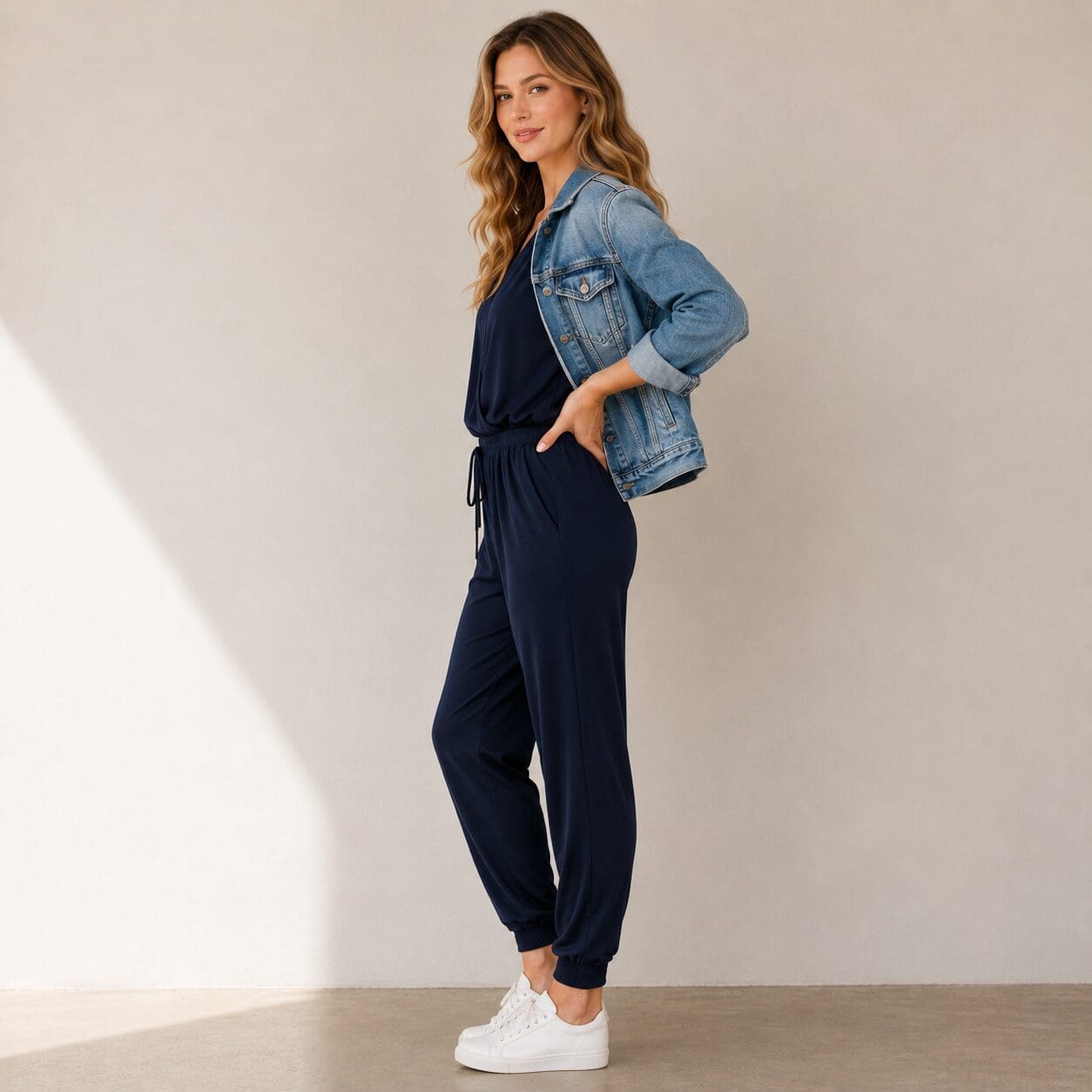 V Neck Cuffed Jumpsuit Long Sleeve for All Sizes Plus Size and Tall casual navy V Neck Cuffed Jumpsuit Long Sleeve for All Sizes Plus Size and Tall casual navy
