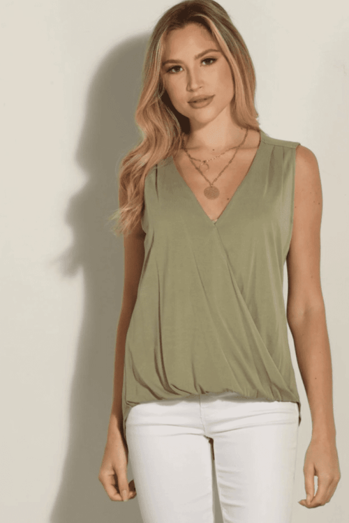 bubble hem wrap top front view green made in South Africa