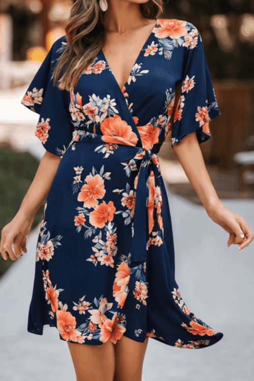 Kimono Sleeve Wrap Mini Dress