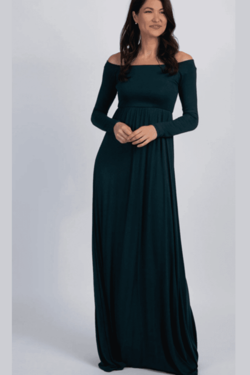 Solid Colour Off Shoulder A Line Maxi Dress