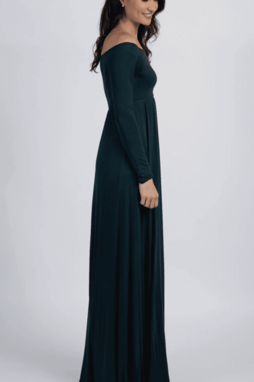 Solid Colour Off Shoulder A Line Maxi Dress