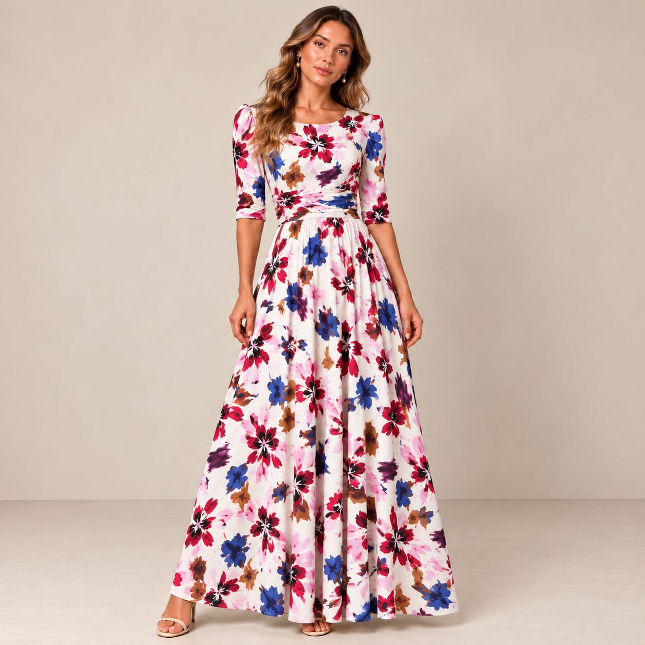 ruched waist scoop neck with back ties floral