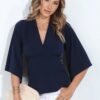 plunge neck top made in south africa front view dolman Sleeve navy