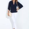 plunge neck top made in south africa front view dolman Sleeve navy