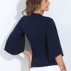plunge neck top made in south africa front view dolman Sleeve navy