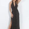 V Neck Stretch Maxi Black pattern front two