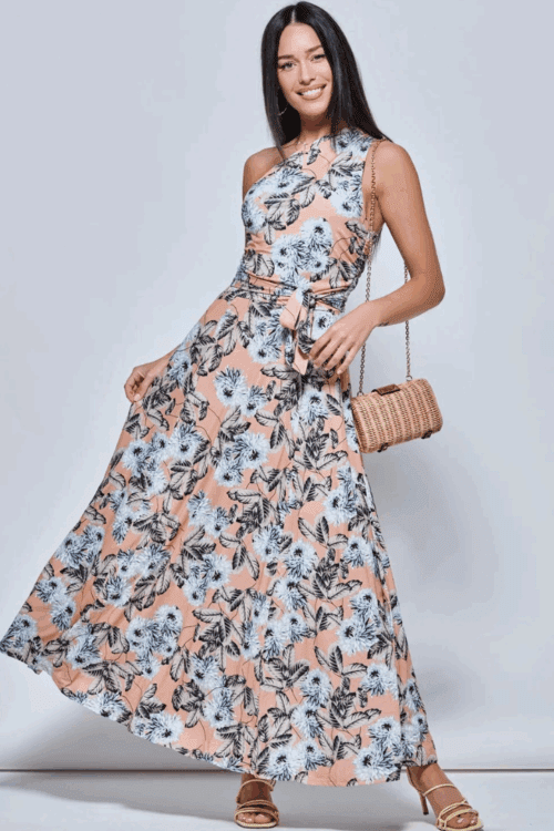 Single Shoulder Dress With Front Tie Floral Made in South Africa