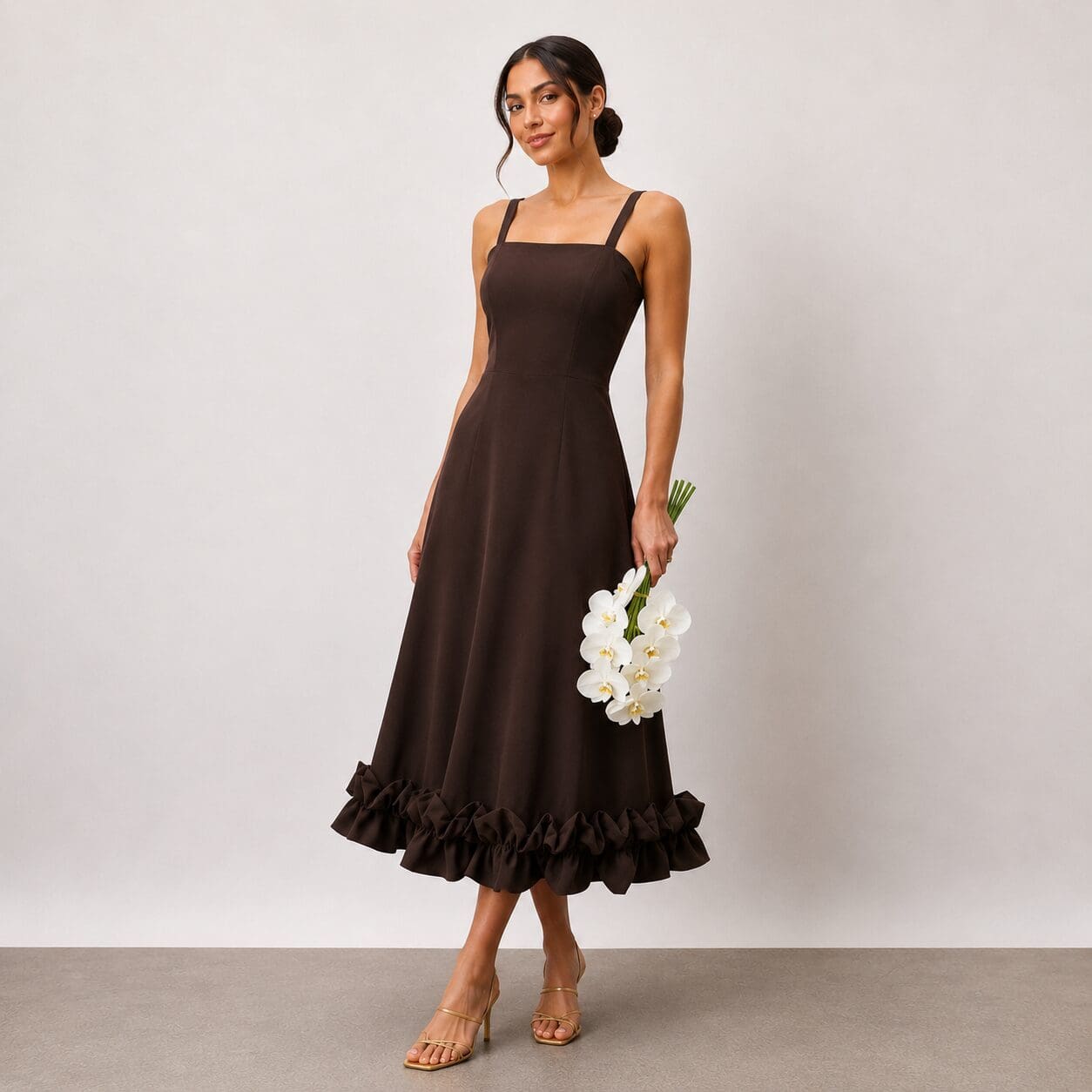 Bubble Ruffle Bridesmaid dress made in South Africa Choc brown