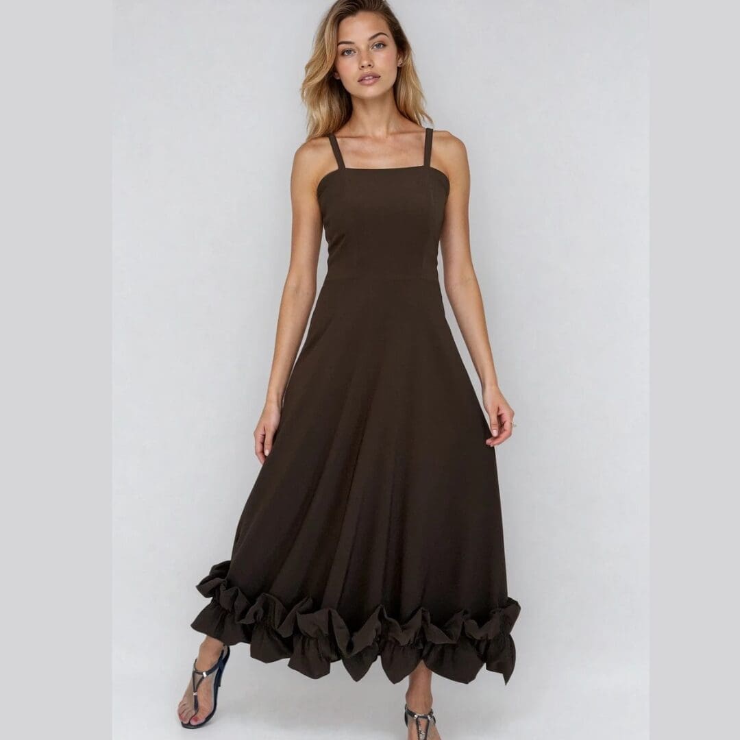 Bubble Ruffle brown Maxi Dress Made in South Africa