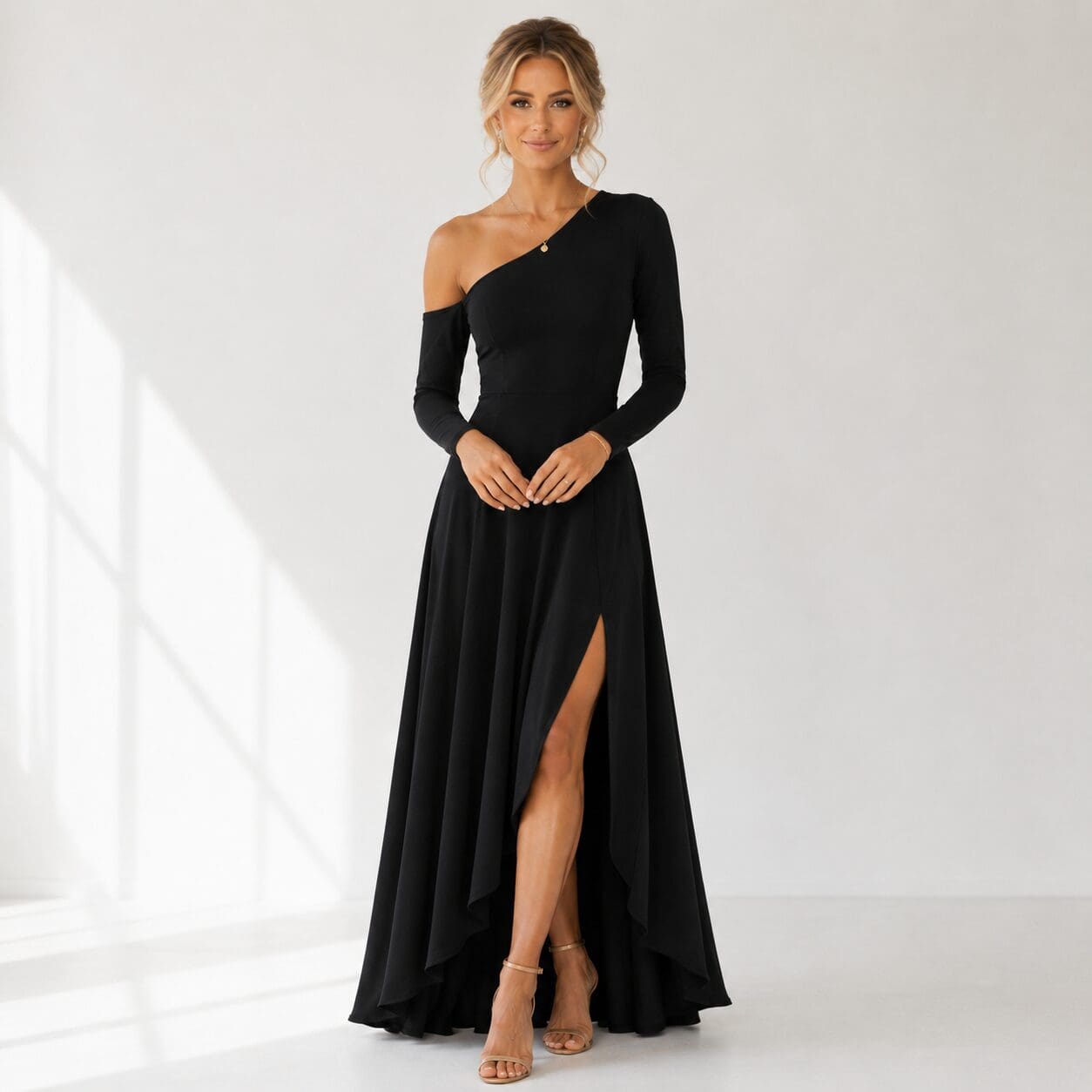 Black Single shoulder long sleeve dress made in South Africa Black Single shoulder long sleeve dress made in South Africa