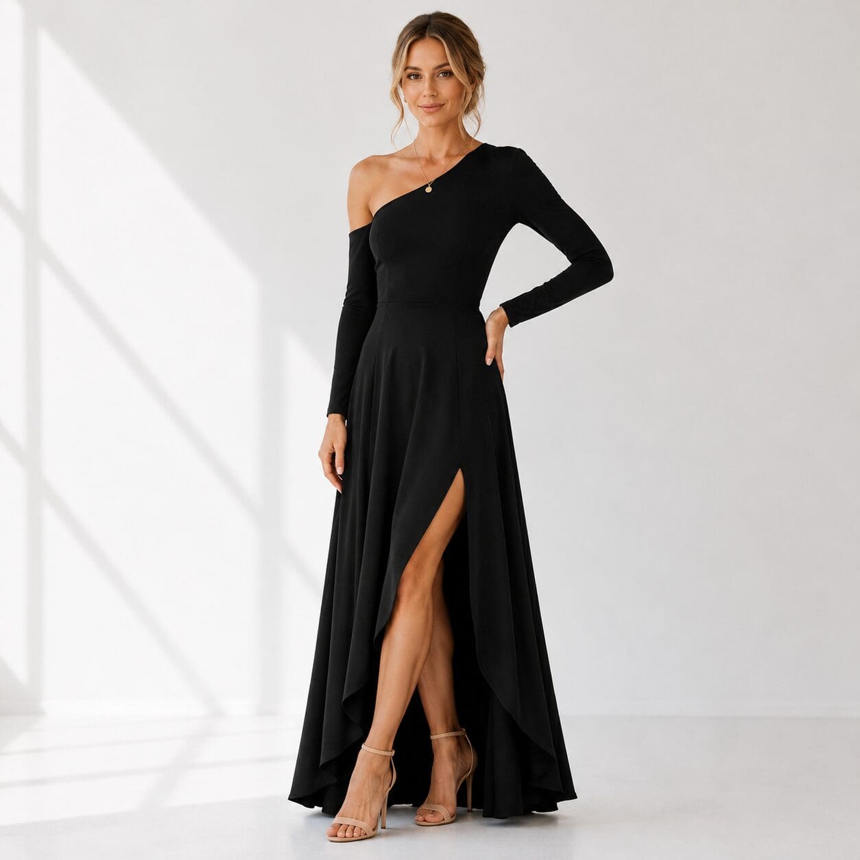 Black Single shoulder long sleeve dress made in South Africa Black Single shoulder long sleeve dress made in South Africa