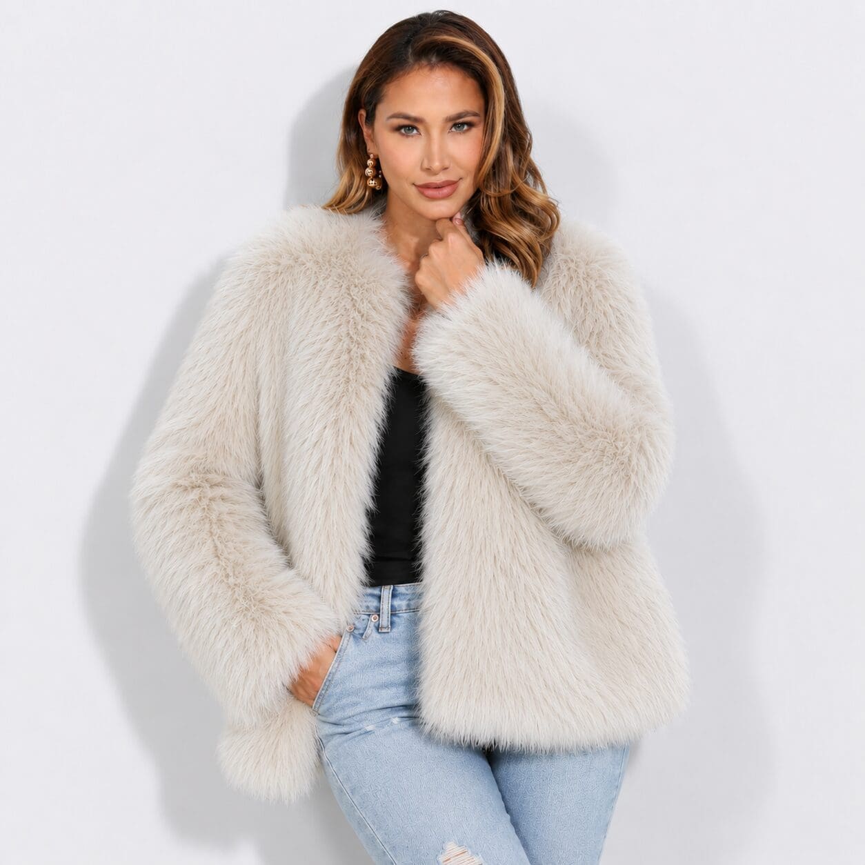 Aspen Faux Fur Jacket by Lovu South Africa White