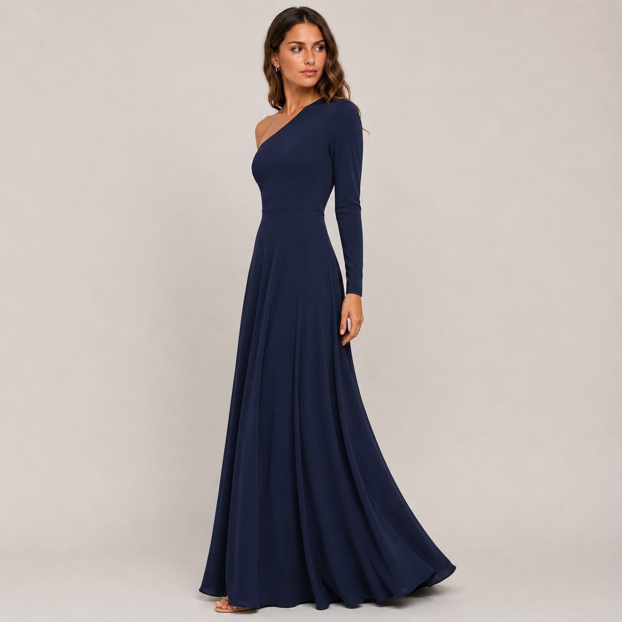 Long sleeve single shoulder black winter maxi dress Long sleeve single shoulder black winter maxi dress