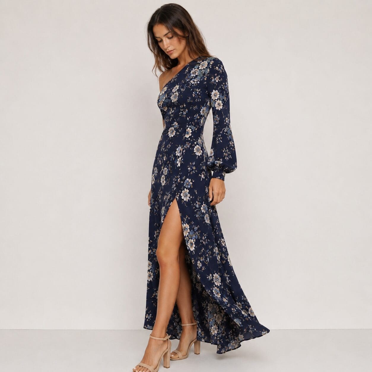 Long sleeve Ruffle Trim Self Tie Maxi Wrap Dress Ruffle Trim Self Tie Maxi Wrap Dress