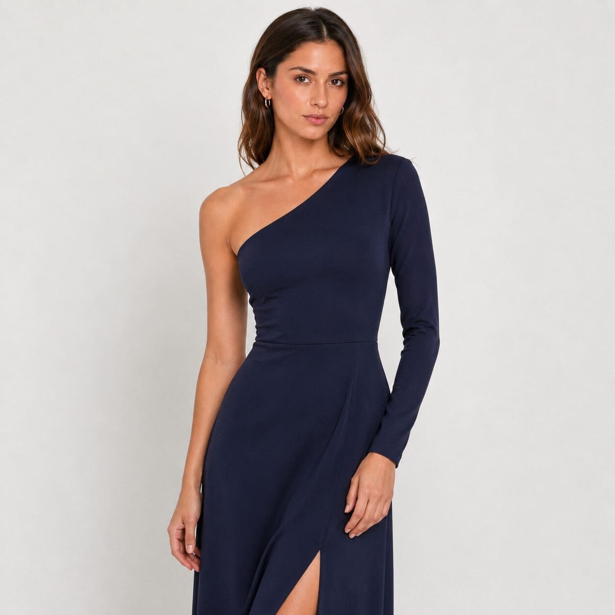 Long sleeve single shoulder black winter maxi dress Long sleeve single shoulder black winter maxi dress