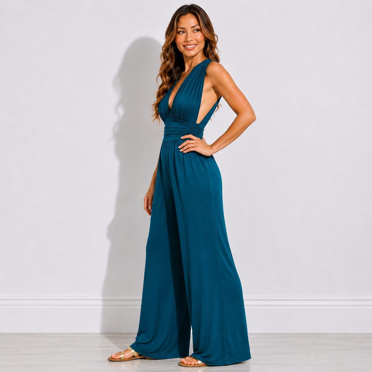Teal Plunge Neck jumpsuit made in south africa Teal Plunge Neck jumpsuit made in south africa