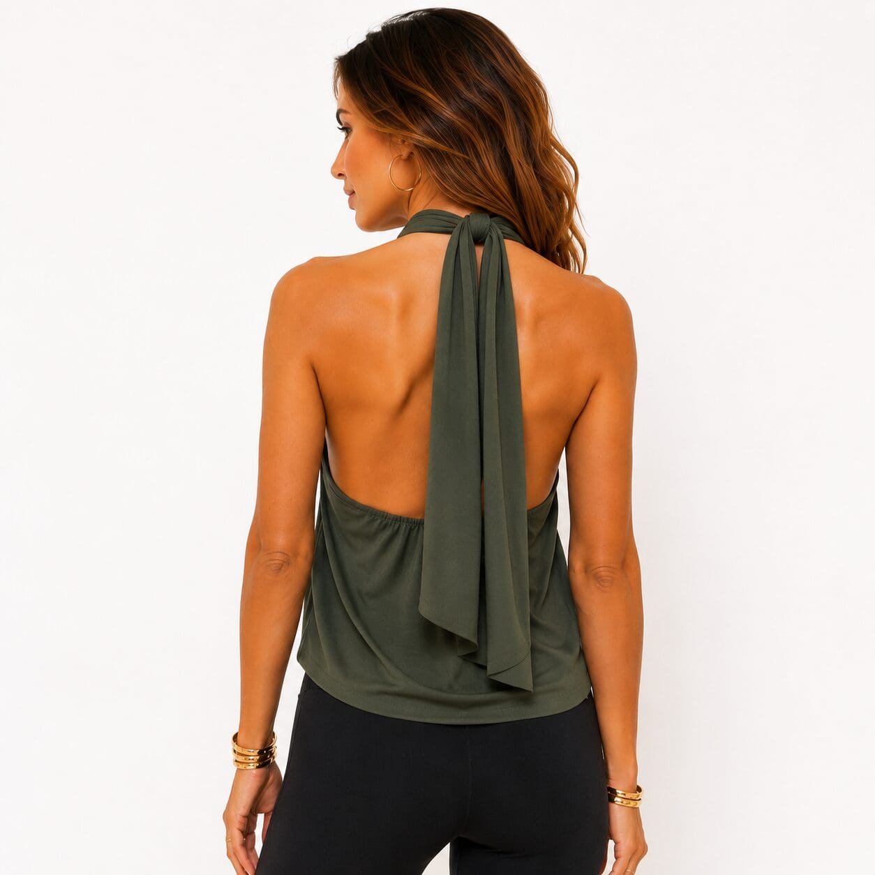 Olive green halterneck top made in South Africa back view Olive keyhole top made in South Africa