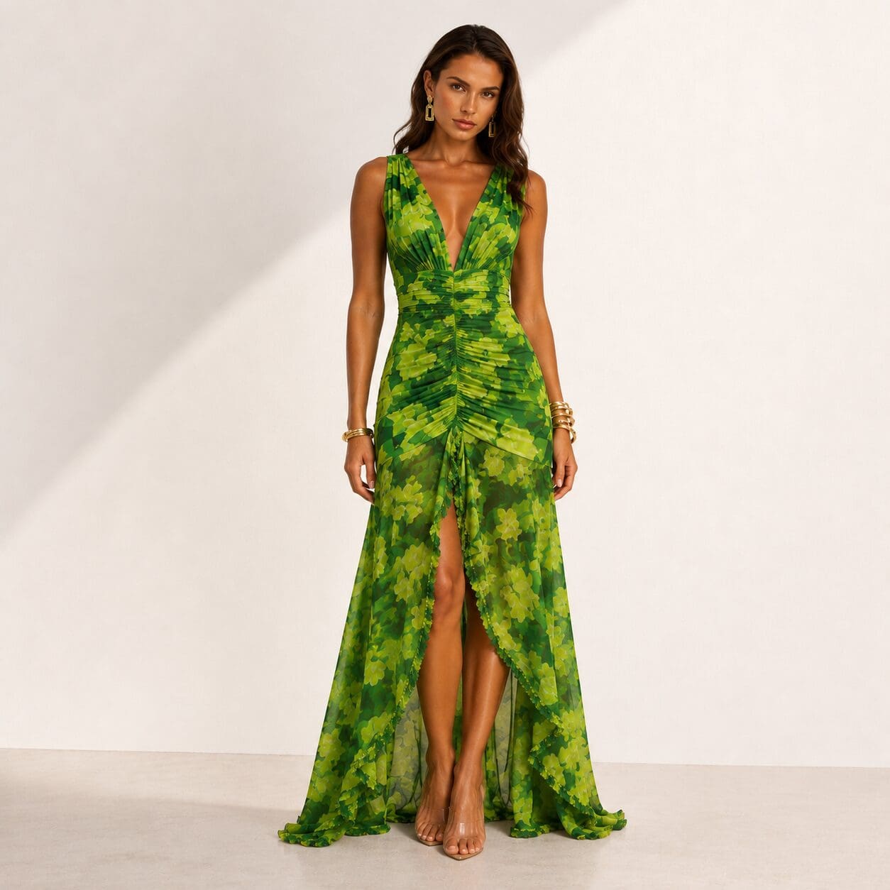 Fiesta Plunge Neck Maxi Dress Green Emerald Fiesta Plunge Neck Maxi Dress Green Emerald
