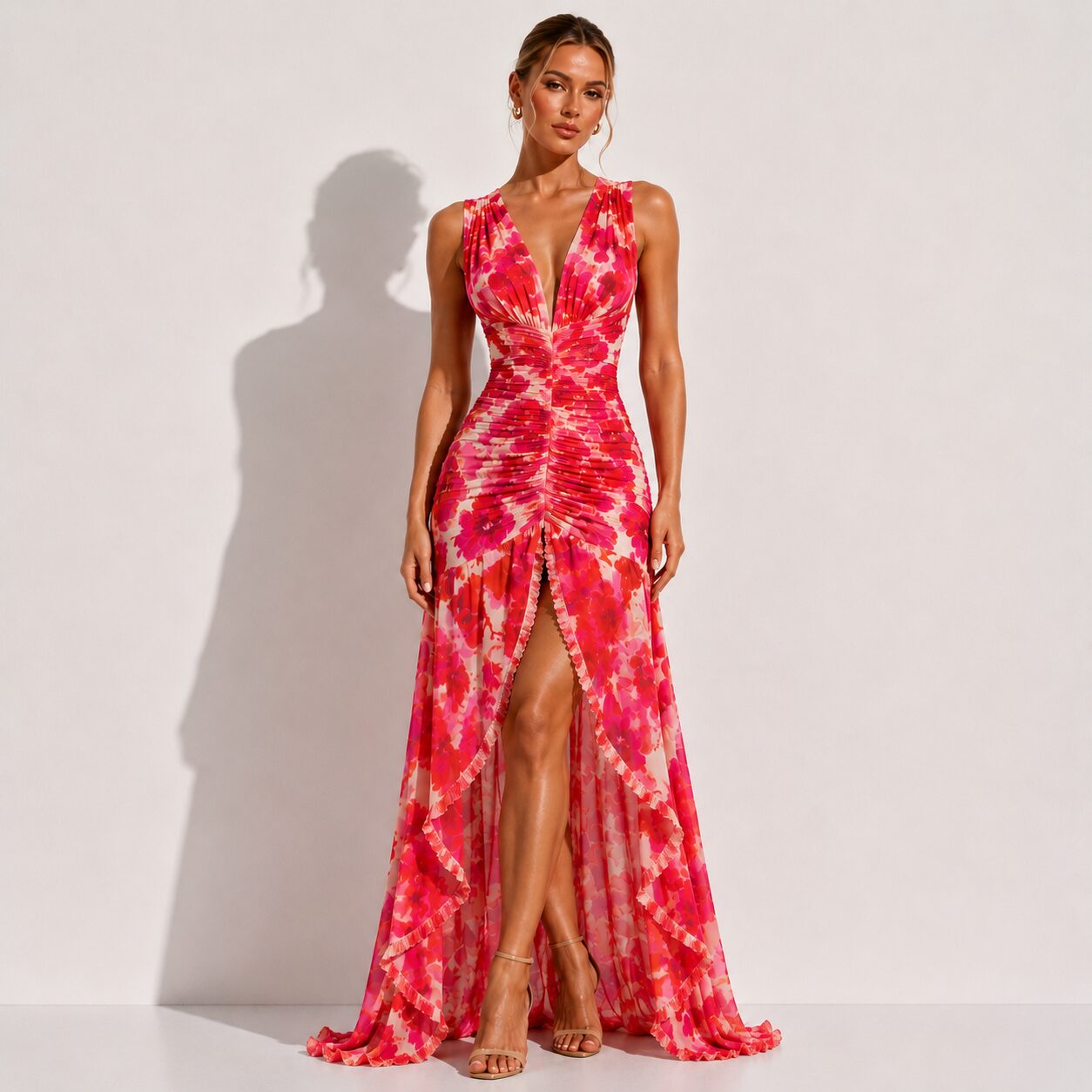 Fiesta Plunge Neck Maxi Dress Fuchsia Paradise Pink