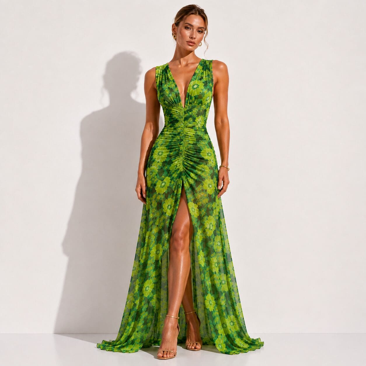 Fiesta Plunge Neck Maxi Dress Green Emerald